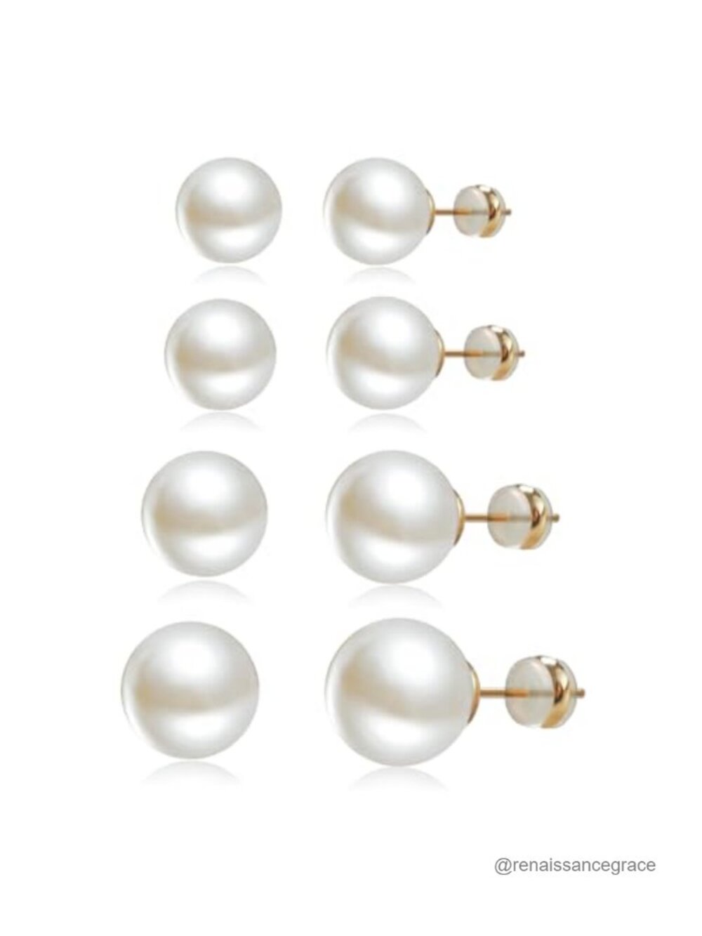 4 Pairs Pearl Stud Earrings Sterling Silver 14K Gold Plated Hypoallergenic Set